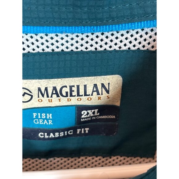 Magellan Outdoors Fish Gear Teal Button-Up Shirt 2XL Classic Fit Mens Short Slee - Picture 6 of 13